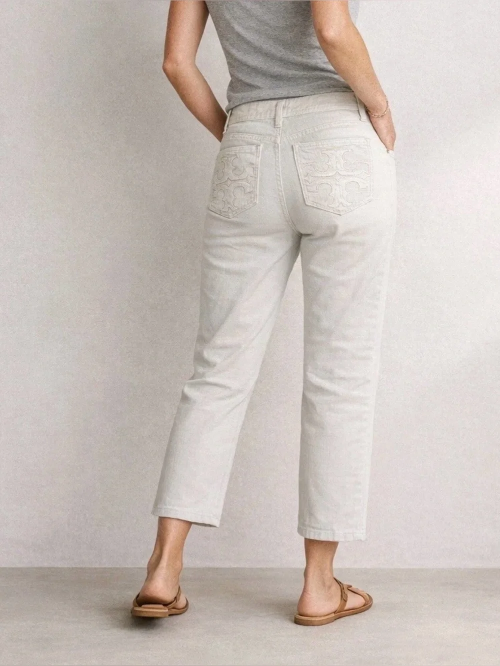 TORY BURCH Women White Mid Rise Cropped Ankle Pants Size 29 Resortwear Beach